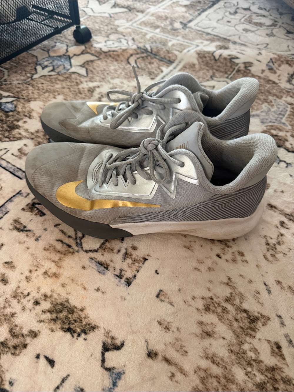 Nike Gray and Gold Low-Top Athletic Sneakers